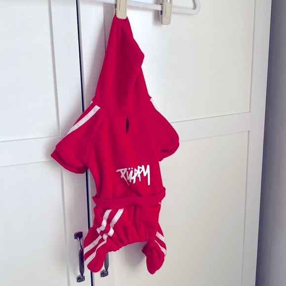 Red athletic hooded puppy tracksuit - Picture 4 of 13